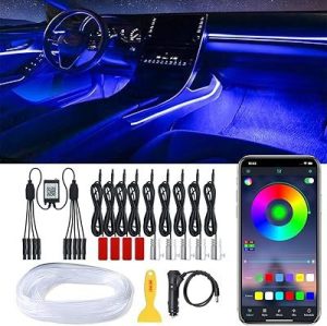 طقم إضاءة ألياف ضوئية LED للسيارة مع تحكم عبر الهاتف – ألوان RGB متعددة